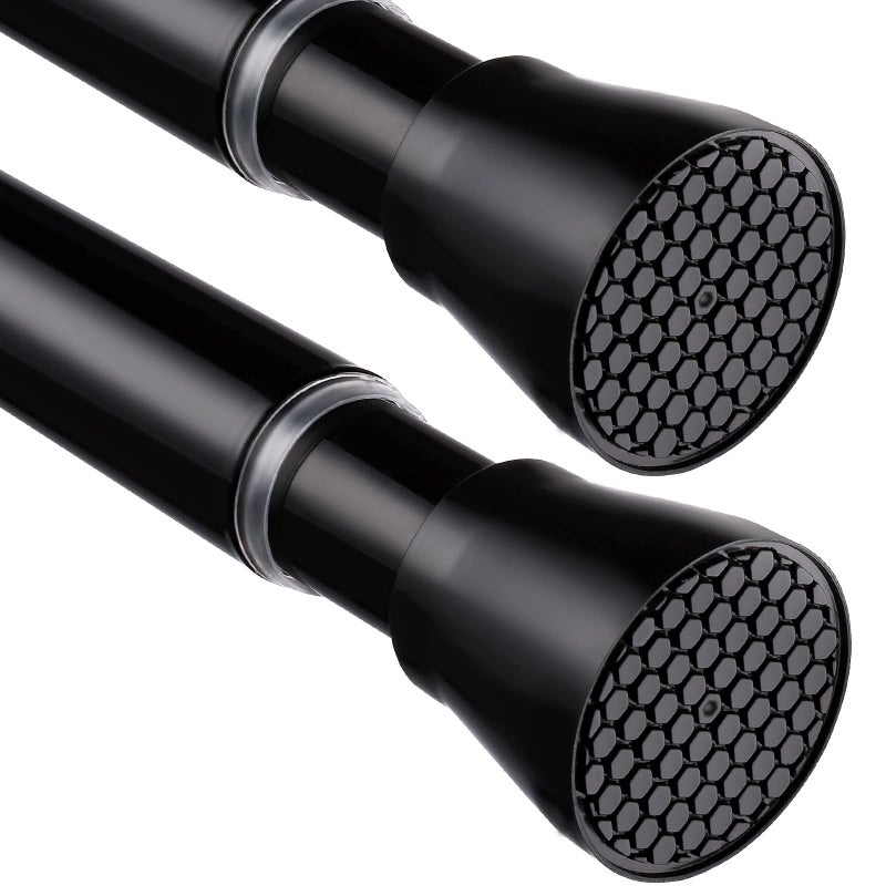 MEXAU 2 Pack Black Tension Curtain Rod for Windows 28 to 48 Inch,7/8"Small Shower Curtain Rod for Bathroom,Pressure Spring Tension Curtain Rod No Drilling for Closet Doorway Kitchen - Image 1