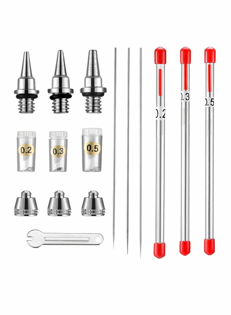 Airbrush Nozzle Needle Cap Kit with Wrench Replacement Parts for Spray Gun Sprayer Accessories, 0.2 mm, 0.3 0.5 mm 10 Pieces - Image 1