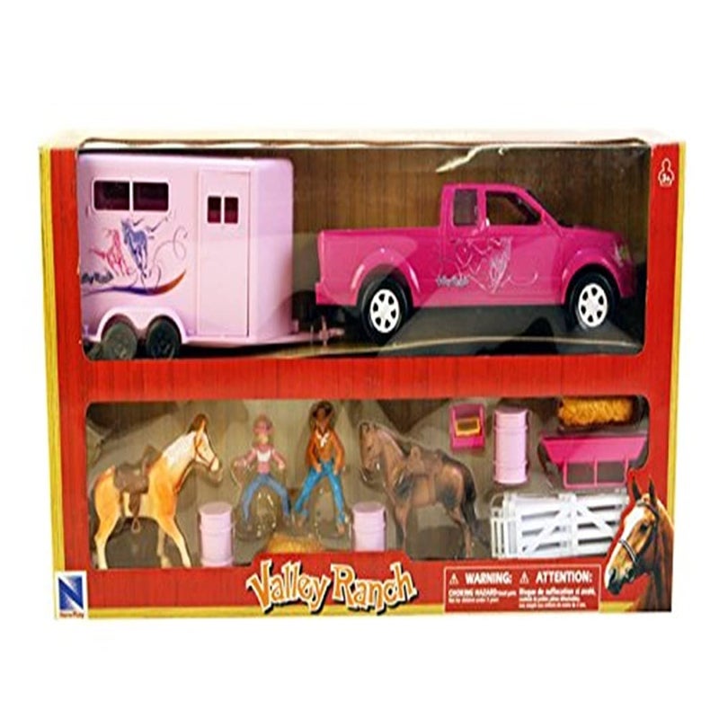 NewRay Pink Pick Up Truck Trailer Horse Set - Image 2