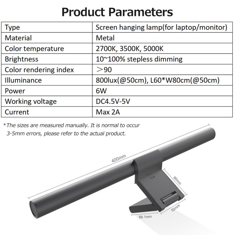 USB Screen Lamp 6W Black Asymmetric Light Design - 3 Color Temperatures 2700K-5000K Stepless Dimming Screen Hanging Lamp for Desktop Space - Image 3