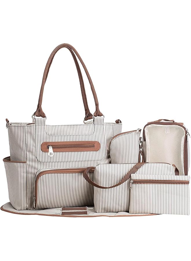 erorex Diaper Bag Tote 6 Piece Set Multilayered Fabrics Baby Nappy And Diaper Bag With Stroller Hook - Image 1