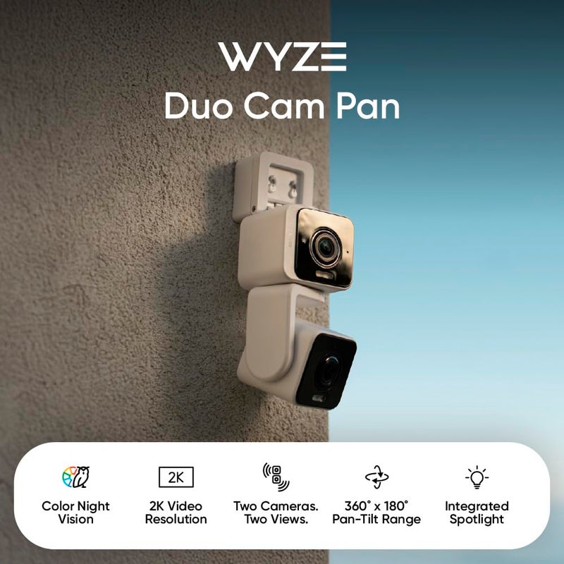 WYZE Duo Cam Pan Indoor/Outdoor IP65 2K 360Â° Pan/Tilt Smart Home Security Camera with Color Night Vision, Compatible with Alexa & Google Assistant, White - Image 2