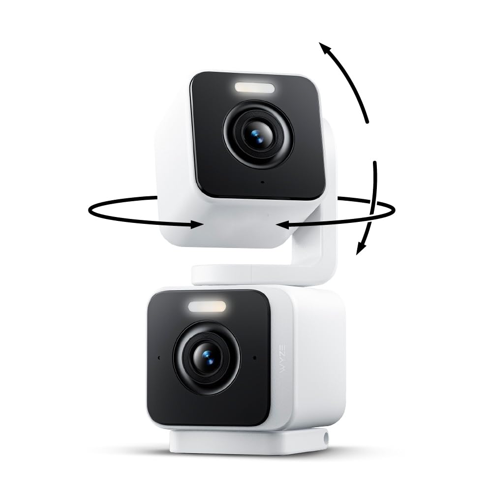WYZE Duo Cam Pan Indoor/Outdoor IP65 2K 360° Pan/Tilt Smart Home Security Camera with Color Night Vision, Compatible with Alexa & Google Assistant, White