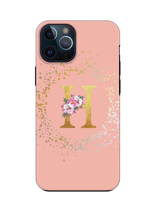 Stylizedd Monogram Tough Cover for Apple iPhone 12 Pro Case Custom Initials Letter Floral Pattern Tough Pro Dual Layer hybrid PC inner TPU protection Alphabet- H (Rose Pink) - Image 1