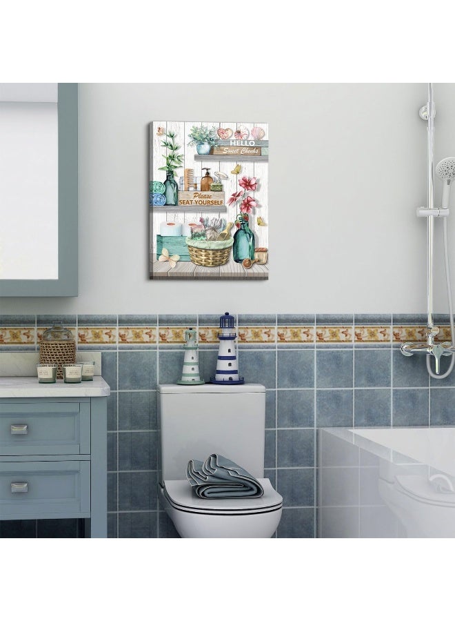 Home Trove Teal Bathroom Wall Decor Rustic Country Relax Soak Unwind Canvas Wall Art Bathroom Butterfly Flower Pictures Please Seat Yourself Poster Boho Botanical Plant Painting Artwork Home Decorations 12X16"  - Image 2
