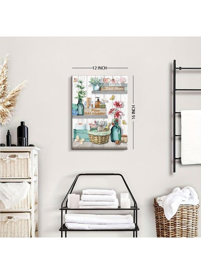 Home Trove Teal Bathroom Wall Decor Rustic Country Relax Soak Unwind Canvas Wall Art Bathroom Butterfly Flower Pictures Please Seat Yourself Poster Boho Botanical Plant Painting Artwork Home Decorations 12X16"  - Image 5