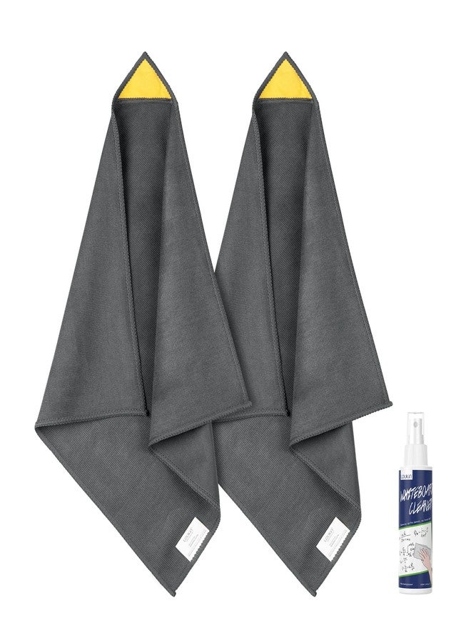 loukin 2 Pack Magnetic Whiteboard Cleaning Cloth, Dry Erase Cleaning Cloth for Classroom, Home and Office Use, Reusable & Washable, Gray, 12" x 12", 1 Bottle of 3.4 fl oz Whiteboard Cleaner Included - Image 1