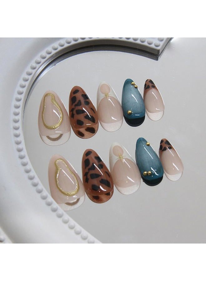 Hrnsnails Almond Fake Nails Medium Length Retro Leopard Design Acrylic False Nails for Women (30 Pcs) - Image 3