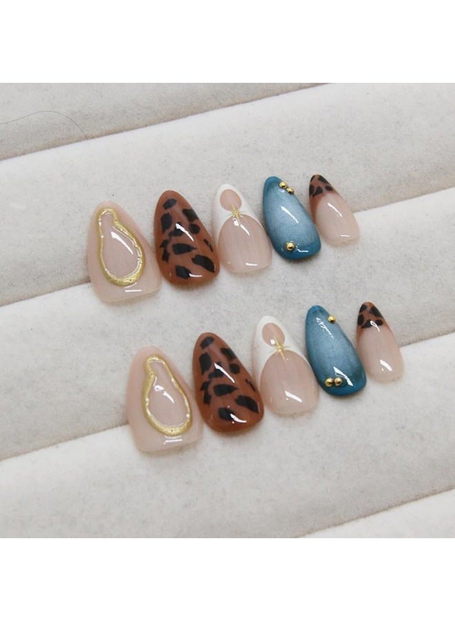Hrnsnails Almond Fake Nails Medium Length Retro Leopard Design Acrylic False Nails for Women (30 Pcs) - Image 4