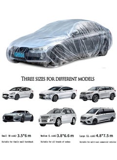 ShebSheb Disposable Car Cover Clear Plastic Car Cover Outdoor Universal Rain Dust Garage Cover with Elastic Band  - Image 2