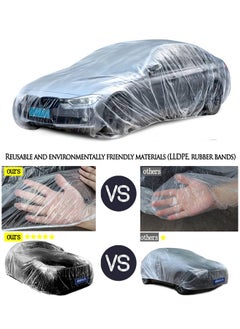 ShebSheb Disposable Car Cover Clear Plastic Car Cover Outdoor Universal Rain Dust Garage Cover with Elastic Band  - Image 3