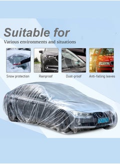 ShebSheb Disposable Car Cover Clear Plastic Car Cover Outdoor Universal Rain Dust Garage Cover with Elastic Band  - Image 4