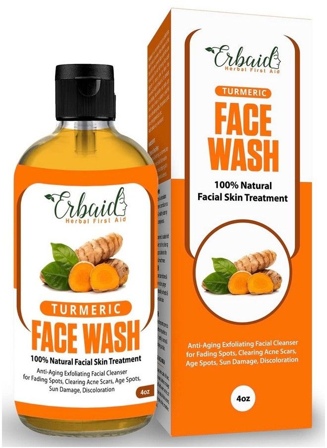 Erbaid - Turmeric Face Wash 4Oz Clear Skin Liquid Soap 100% Natural Exfoliating Turmeric Facial Cleanser Turmeric Brightening Soap Skin Detox Treatment Made In Usa - Image 1