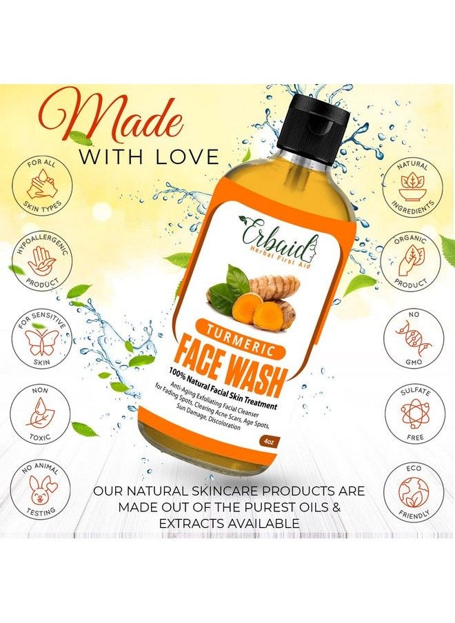Erbaid - Turmeric Face Wash 4Oz Clear Skin Liquid Soap 100% Natural Exfoliating Turmeric Facial Cleanser Turmeric Brightening Soap Skin Detox Treatment Made In Usa - Image 1