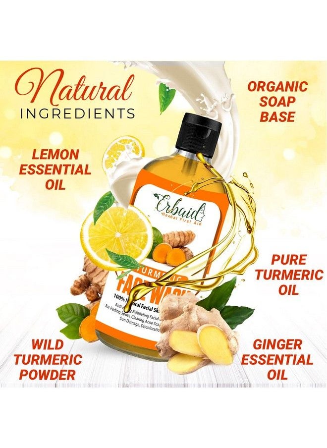 Erbaid - Turmeric Face Wash 4Oz Clear Skin Liquid Soap 100% Natural Exfoliating Turmeric Facial Cleanser Turmeric Brightening Soap Skin Detox Treatment Made In Usa - Image 1