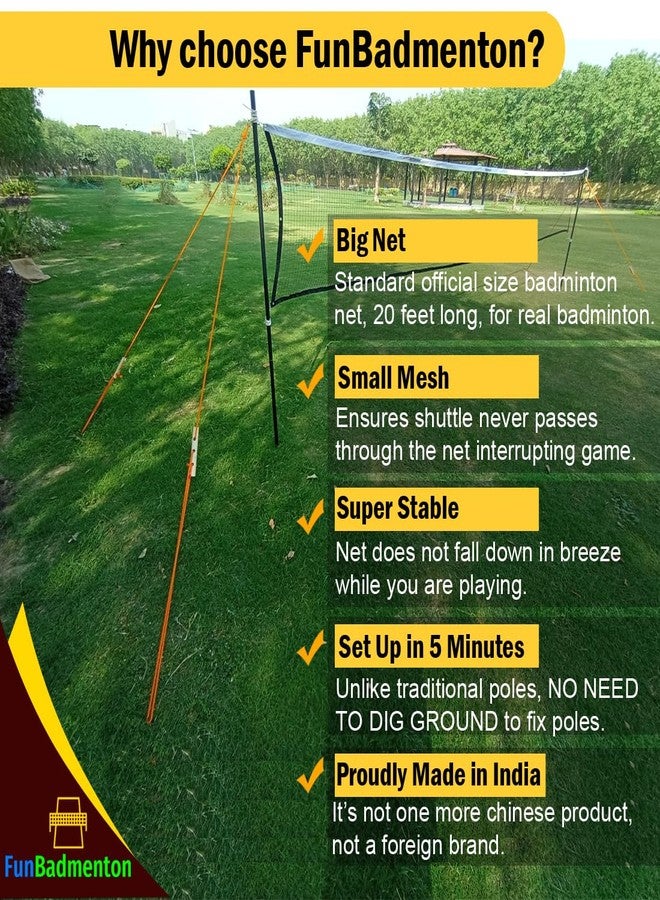 FunBadmenton 6.1M Badminton Net with Stand Poles for School Garden Lawn Park Backyard Beach Home use, Set up in 5 Minutes - Image 4
