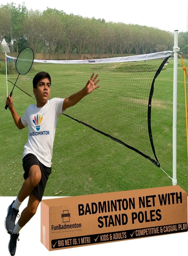 FunBadmenton 6.1M Badminton Net with Stand Poles for School Garden Lawn Park Backyard Beach Home use, Set up in 5 Minutes - Image 1