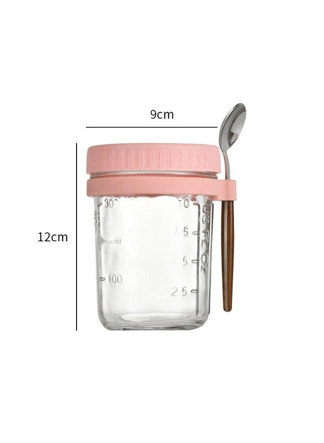 آنا كوب زبادي سهل الحمل مصنوعة من الزجاج، مع غطاء وملعقة، مثالي للإفطار الخفيف (الشوفان والحليب والسلطة) - Image 1
