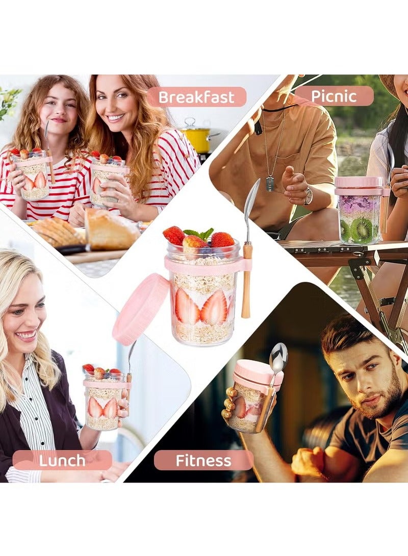 آنا كوب زبادي سهل الحمل مصنوعة من الزجاج، مع غطاء وملعقة، مثالي للإفطار الخفيف (الشوفان والحليب والسلطة) - Image 4