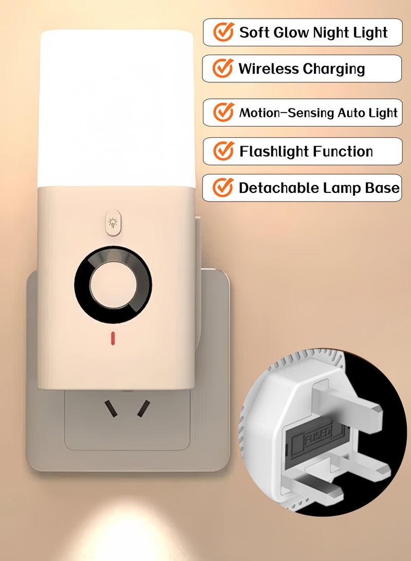 LAYRA Smart Night Light Plug in Wall with Light Sensor for Sleep Kids Hallway Toddler Beds Stairs Warm White Wireless Charging Flashlight UK Plug - Image 1