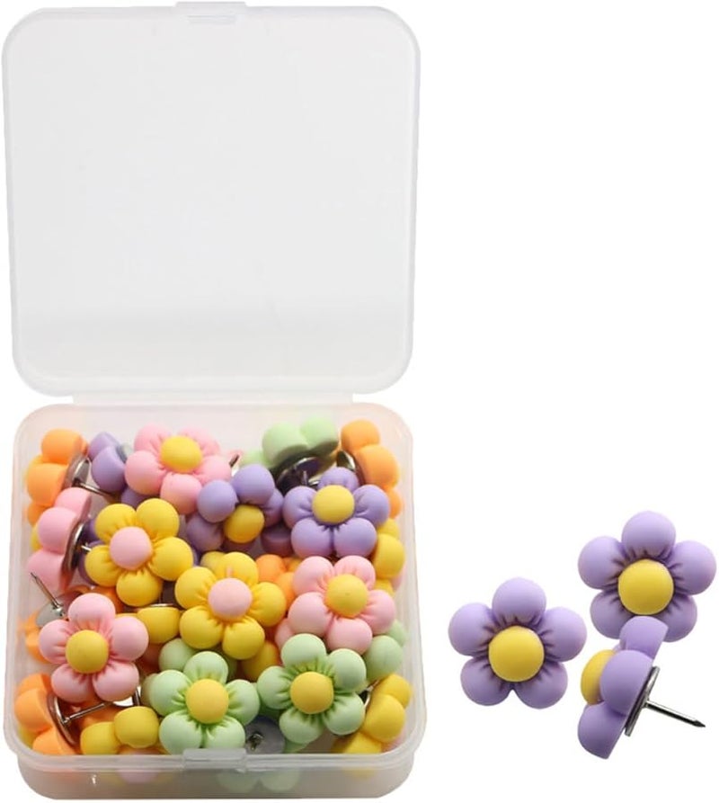 30Pcs Colorful Flower Shaped Thumb Tacks Decorative Push Pins for Cork Board Photo Wall Map Markers - Image 2