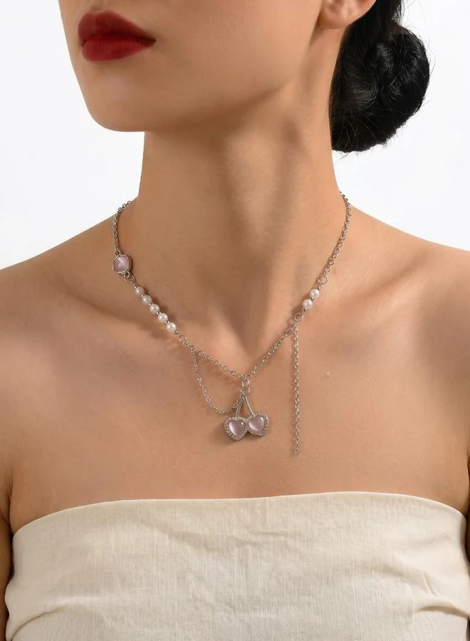 تايك تو Faux Pearl Heart Pendant Necklace