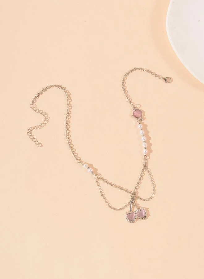 تايك تو Faux Pearl Heart Pendant Necklace
