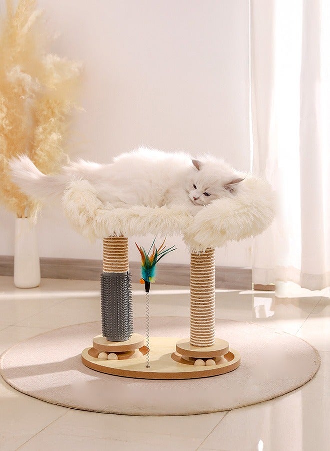 7 in 1 Multifunctional Wood Cat Scratching Post, Kitten Toys, Cat Bed, Cat tree, Pet Rolling Toy, Cat Ball Track Toy with Sisal Rope, Cat Scratcher, Cat Teaser, Massage Brush