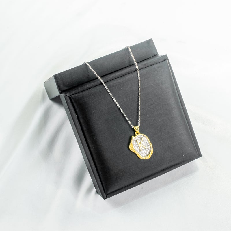 Two Tone Zirconic Stainless Steel Pendant Necklace Letter K - Image 2