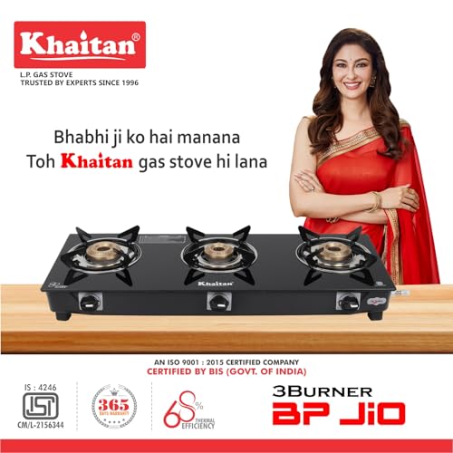 Khaitan موقد غاز خيتان 3B BP GIO أسود LPG | موقد إشعال يدوي | مقبض مريح | مع ضمان لمدة سنة | خدمة في جميع أنحاء الهند | موقد غاز LP | معتمد من ISI (أسود) - Image 2