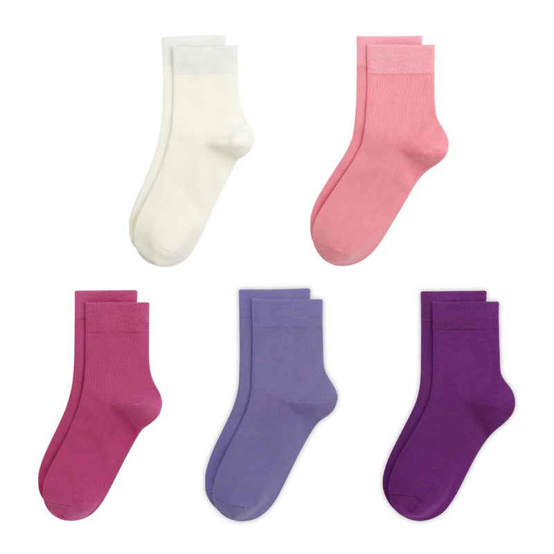 SERISIMPLE Kids Viscose Bamboo School Socks Soft flate Seam Color Anti Odor Thin Breathable Stretch Cuffs Girls Boy 5 Pairs (US, Alpha, Medium, Regular, Purple&Pink) - Image 1