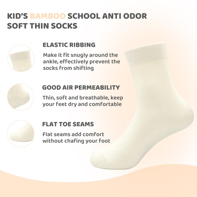 SERISIMPLE Kids Viscose Bamboo School Socks Soft flate Seam Color Anti Odor Thin Breathable Stretch Cuffs Girls Boy 5 Pairs (US, Alpha, Medium, Regular, Purple&Pink) - Image 3