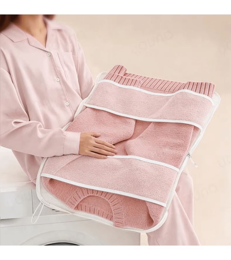 مجموعة أكياس الغسيل البيضاء القابلة للطي من قطعتين، شبكة ناعمة مقاس 45x35 سم للملابس الحساسة - Image 4