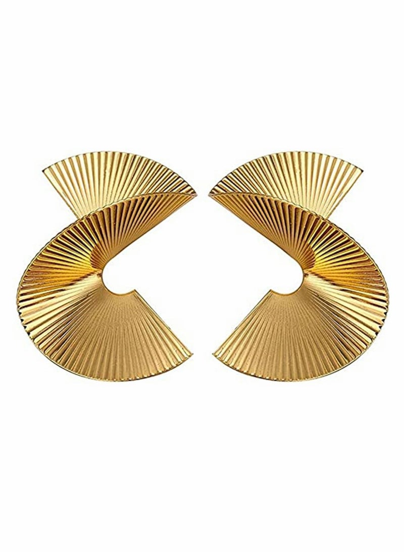 KASTWAVE Stud, personalized earrings, Irregular Spiral Fan Leaf Earrings, Gold Geometric Earrings Exaggerated Statement Earrings, Punk Stylish Sectored Twisted Earring, for Women and Girls (Sectored) - Image 1