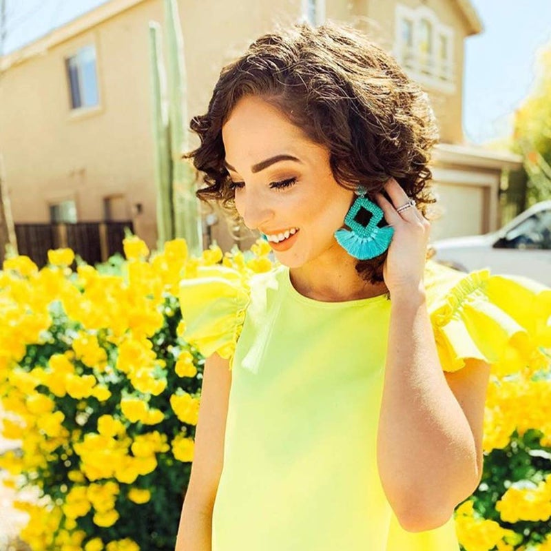 YBMYCM Statement Tassel Drop Earrings - Bohemian Beaded Square Fringe Green Dangle Earrings Gift for Women St Patricks Day Earrings - Image 2