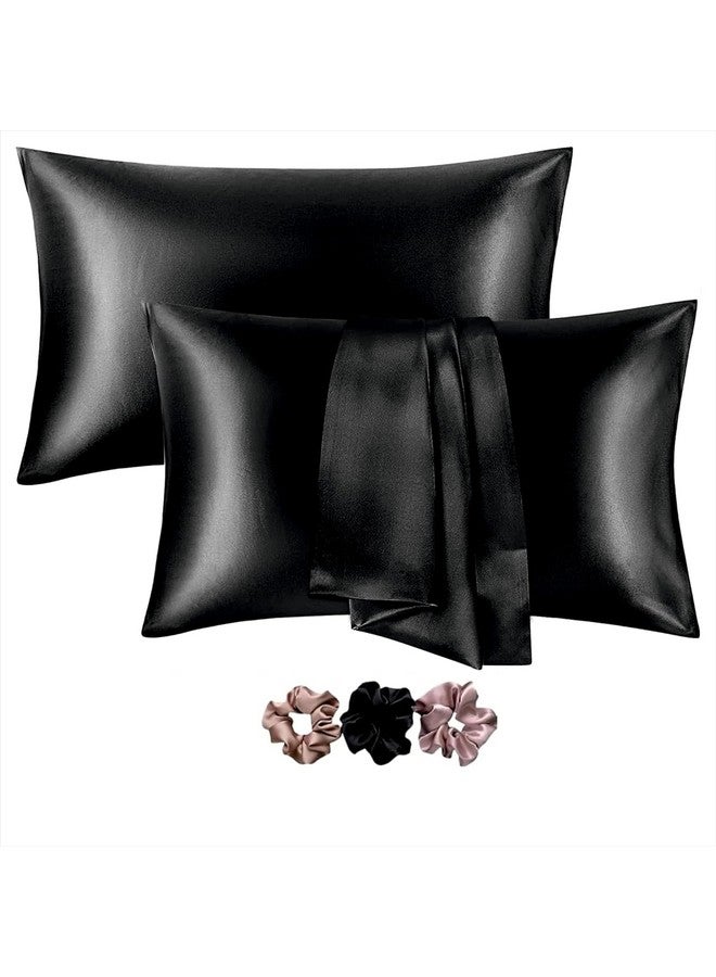 Rylan Pillow Cover RYLAN Satin Silk Pillow Cover for Hair and Skin 2 Piece with 3 Piece |Silk Pillow Covers with Envelope Closure end Design|Silk Pillow Cases 600 TC (Black) - Image 1