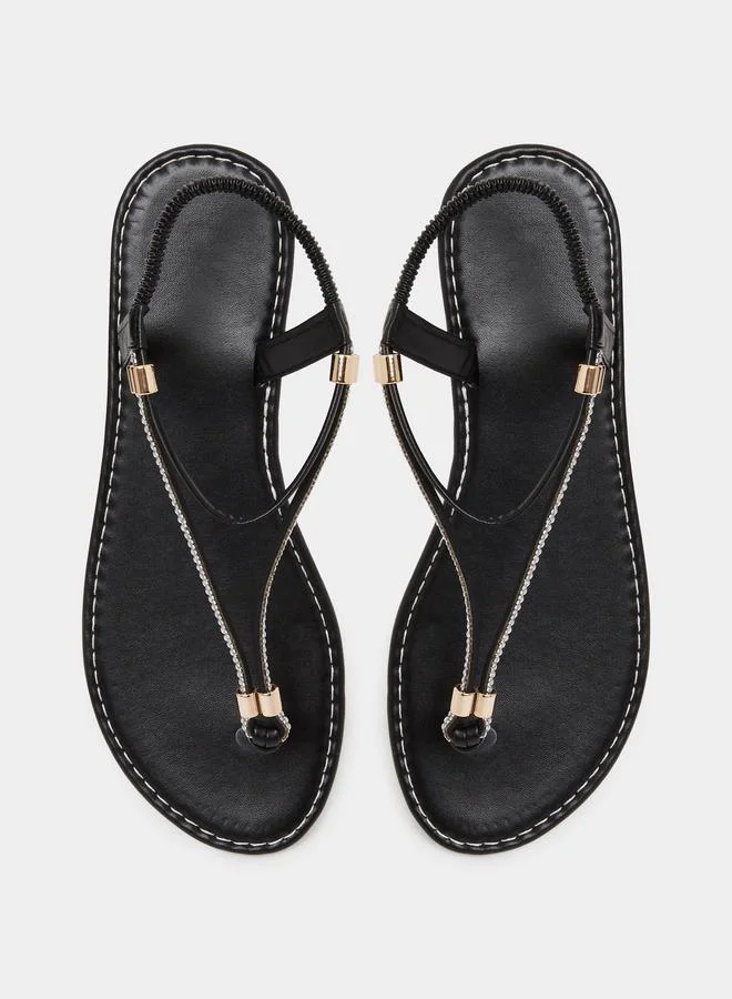 Take Two  Black Embellished Flat Thong Sandals for Women | Best Price UAE