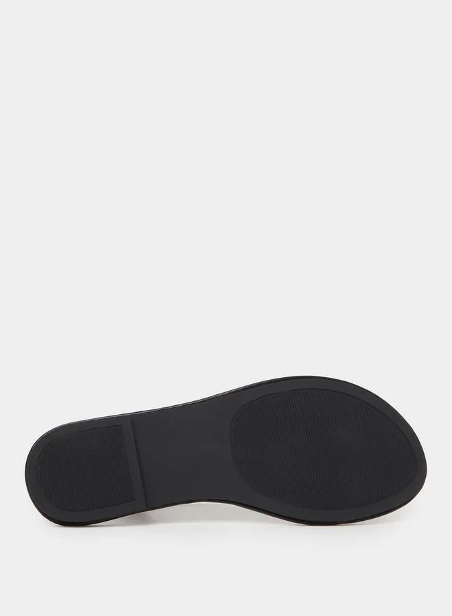 Take Two  Black Embellished Flat Thong Sandals for Women | Best Price UAE
