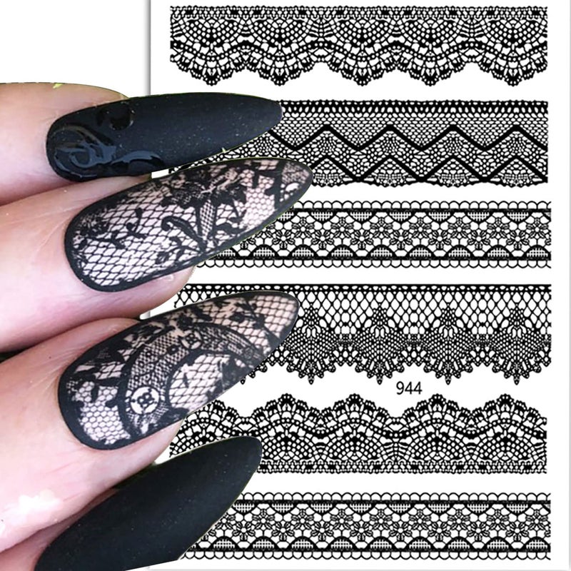 KASUWA Black Lace 3D Nail Art Sticker Decal  Dots Flower Selfadhesive Design for Acrylic Decoration  Womens Manicure Decor  6 Sheets