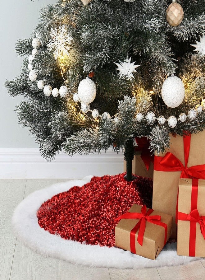 PartySanthe 36 Inch Red Christmas Tree Skirt with Sequin Faux Fur Red Christmas Decorations Xmas Trees Rug Mat Cover Base Christmas Tree Ornaments 1pc - Image 2