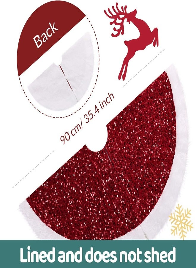 PartySanthe 36 Inch Red Christmas Tree Skirt with Sequin Faux Fur Red Christmas Decorations Xmas Trees Rug Mat Cover Base Christmas Tree Ornaments 1pc - Image 3