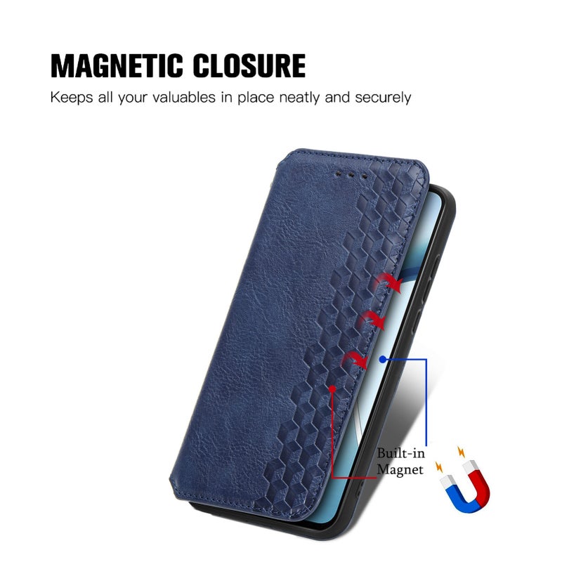 HuHa Case Cover For Nothing Phone 2a Plus Cubic Grid Pressed Magnetic Leather Phone Case(Blue) - Image 5