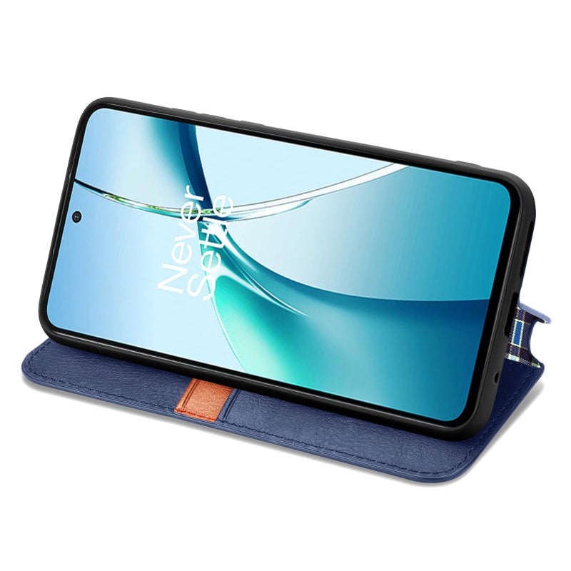 HuHa Case Cover For Nothing Phone 2a Plus Cubic Grid Pressed Magnetic Leather Phone Case(Blue) - Image 4