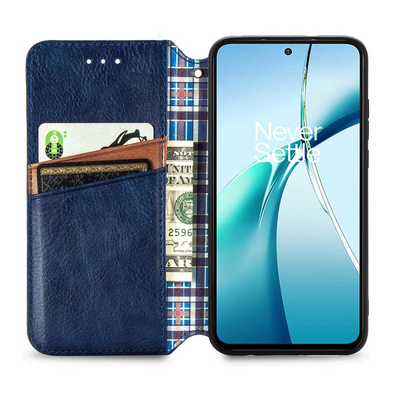 HuHa Case Cover For Nothing Phone 2a Plus Cubic Grid Pressed Magnetic Leather Phone Case(Blue) - Image 3