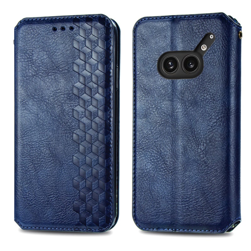 HuHa Case Cover For Nothing Phone 2a Plus Cubic Grid Pressed Magnetic Leather Phone Case(Blue) - Image 2