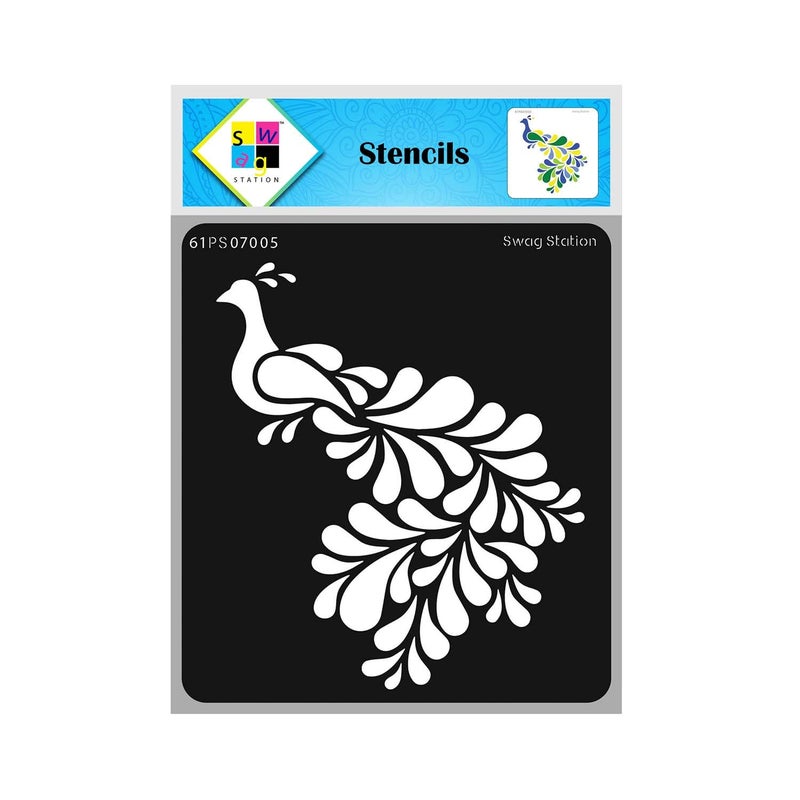 SWAGSTATION Peacock Stencils - Reusable Stencil for Art, Craft, Home Decor, Card Making, Fabric Painting, Wall Painting (6"x6") - Image 1