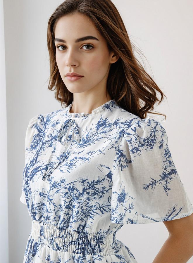 سبلاش فيڤ فستان ميدي من الفيسكوز بطبقات وأكمام فراشة - Image 4