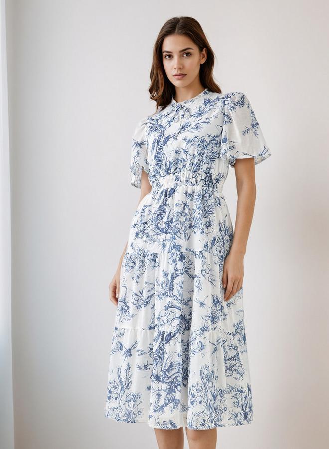 سبلاش فيڤ فستان ميدي من الفيسكوز بطبقات وأكمام فراشة - Image 1