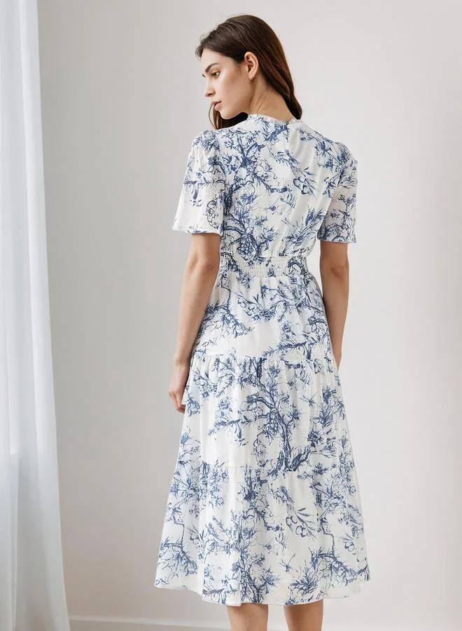 Splash FAV Tiered Midi Denim Dress with Flutter Sleeves