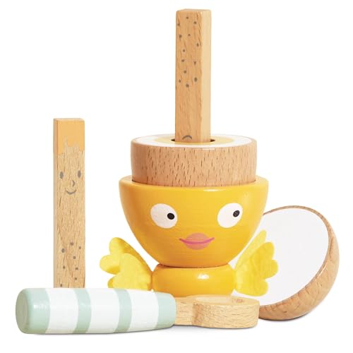 Le Toy Van - Wooden Honeybake 'Chicky Chick' Wooden Egg Cup Set | Pretend Food Kitchen Play Toy Set | Kids Role Play Toy Kitchen Accessories - Image 1